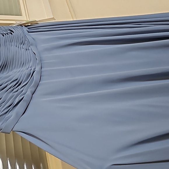 Size 26 SLATE blue chiffon Aline gown for formal or wedding Mori Lee NWT. - Picture 3 of 13